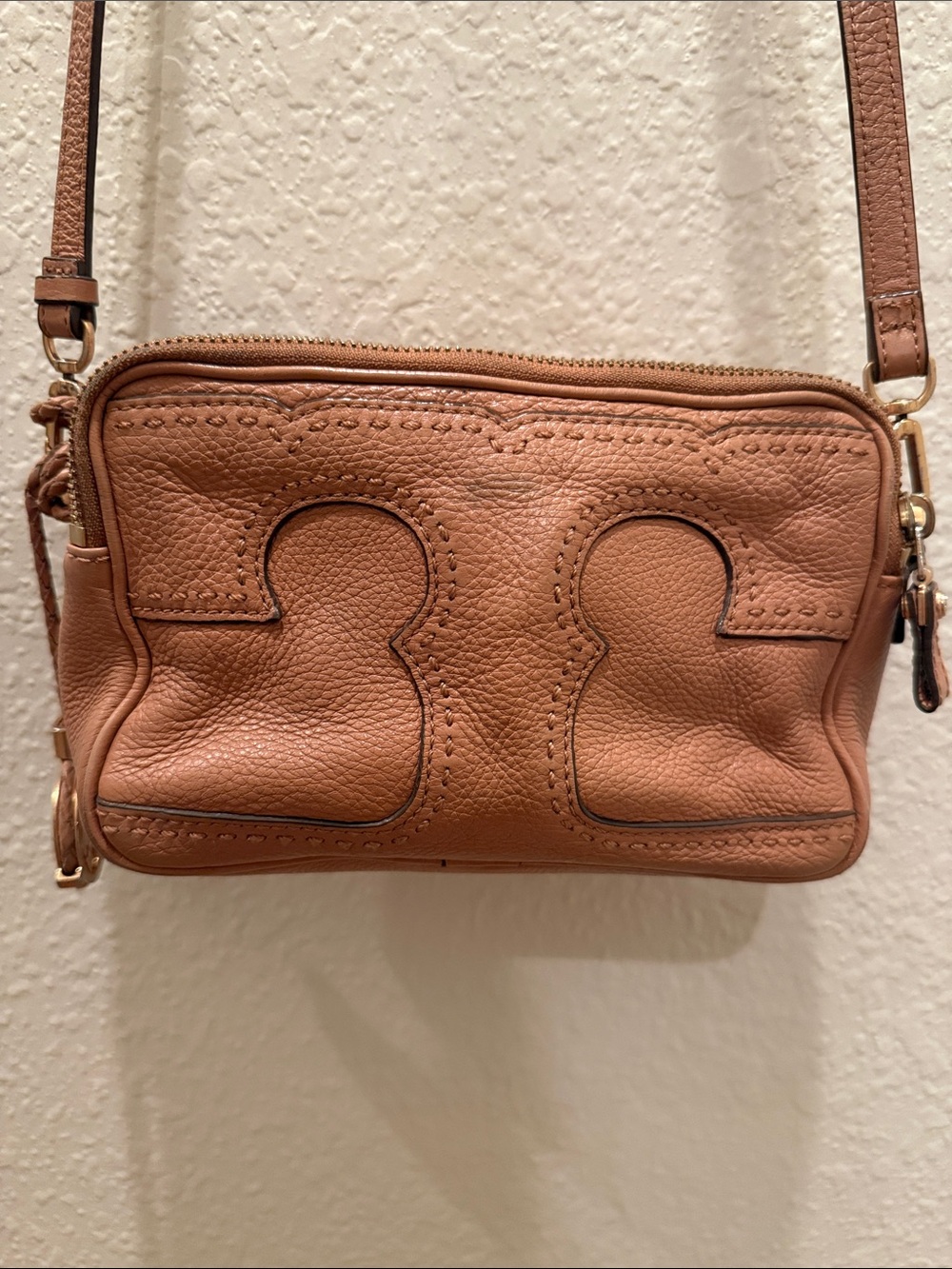 Tory Burch Tan Leather Crossbody Camera Bag